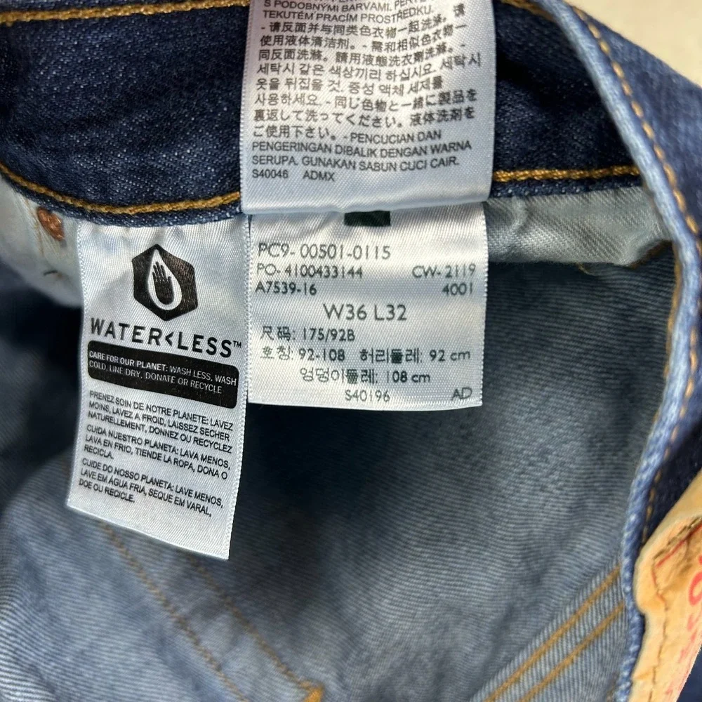 Levis 501 Jeans Mens 36x32 Dark Wash Button Fly Denim Pockets
